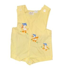 Vintage Yellow Baby boy Romper with baseball Duck Embroidery